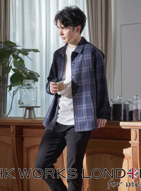 日单春秋新款简单休闲百搭翻领按扣格子厚衬衫薄夹克外套男25642