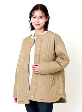 日单品牌秋冬季新款简约优雅百搭按扣绗线薄棉服棉衣外套女28335