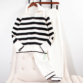 专柜冬季 31852 套装 新款 温暖亲肤慕斯绒家居服翻领条纹睡衣睡裤