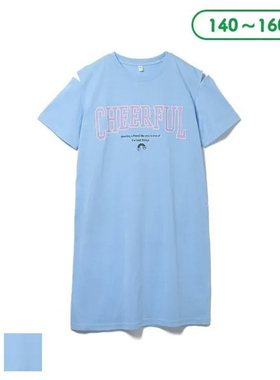 日单品牌西松屋夏季新款童装字母印花露肩中长款T恤连衣裙女25954