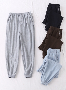 日单秋冬新款简单休闲运动裤松紧腰条纹口袋束脚卫裤男20850