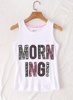 外贸单夏季新款装童装少女亲肤舒适弹性圆领字母印花小背心19948
