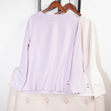 日单品牌秋冬新款简约优雅圆领竖坑条小狗刺绣长袖T恤打底衫30068