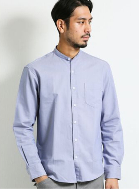 日单品牌男装春秋新款休闲立领前襟单排系扣口袋长袖衬衫30282