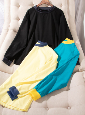 日单春秋新款运动休闲拼色罗纹圆领防泼水长袖速干T恤上衣29313