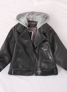 日单品牌童装秋冬新款时尚可脱卸连帽拉链皮机车衣夹克外套26590