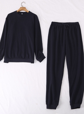 日单冬季款简单舒适家居服加绒长袖卫衣+松紧腰束脚卫裤套装20918