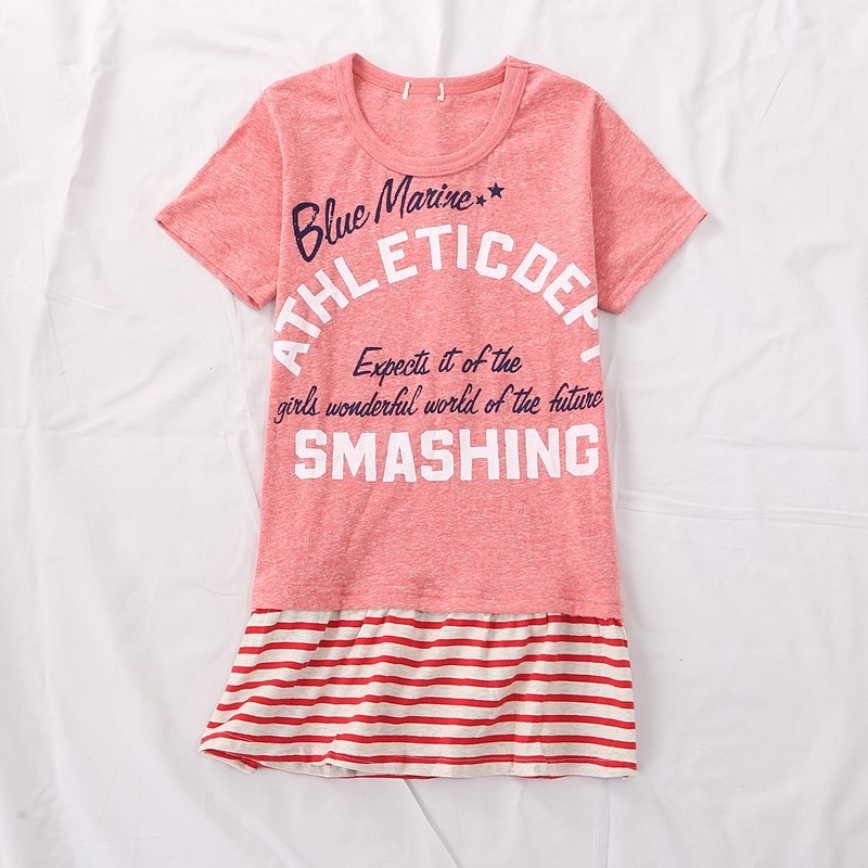 日单夏季新款休闲女童圆领字母印花拼接条纹裙摆短袖连衣裙21177,童装/婴儿装/亲子装,连衣裙,淘宝优惠券,粉丝福利购,淘宝优惠卷