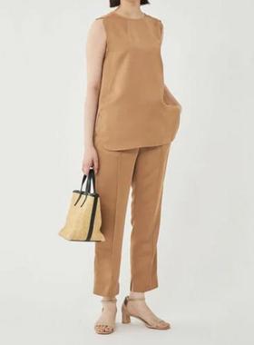 日单品牌夏季新品气质OL拉链圆领无袖下摆T恤松紧腰西裤套装28622