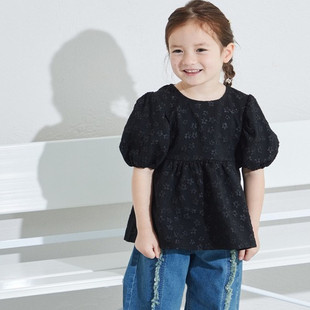 日单品牌童装春夏新款可爱甜美圆领蝴蝶结装饰提花连衣裙30316