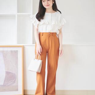 日单品牌MIL春秋新款简单大方一粒扣半松紧腰微喇叭裤休闲裤27261