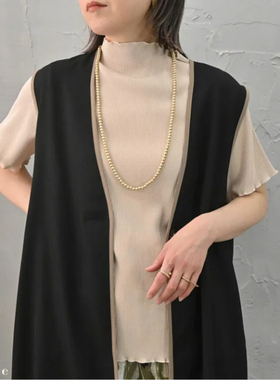 日单品牌春夏新款简约气质显瘦百搭细坑条百褶短袖T恤小衫女28677