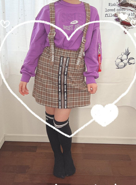 日单童装品牌春秋新款半松紧腰拉链装饰格纹短裤裙裤带内衬27021