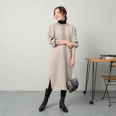 针织拼接加绒加厚简约优雅连衣裙