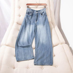 大直筒裤 休闲超柔软高腰水洗棉牛仔裤 女29822 时尚 日单春夏新款