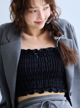 日单春夏少女新款时尚显身材可调节肩带褶皱短款打底吊带衫27877