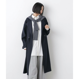 日单品牌春秋新款 简约气质休闲圆领无扣收腰腰带风衣外套女32406