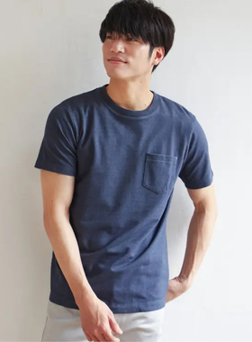 日单品牌夏新款简单休闲时尚百搭圆领口袋棉短袖T恤男女上衣25327