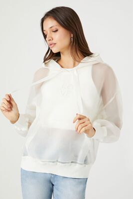 系带连帽字母刺绣玻璃纱防晒衣