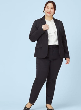 日单大码品牌气质百搭职业OL金属扣半松紧腰小脚西装裤31704