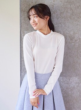 日单秋冬新款童装木耳边领字母刺绣细坑条棉针织衫打底衫女29043