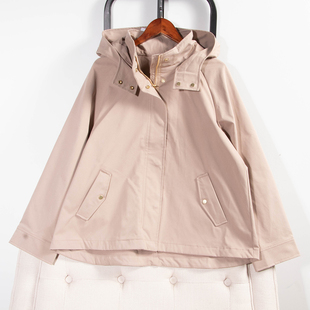 日单品牌春秋新款 防泼水风衣外套女31801 休闲百搭立领连帽按扣款