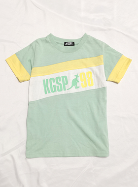 日单品牌童装夏季新款休闲圆点拼色条纹袋鼠印花短袖T恤上衣26233