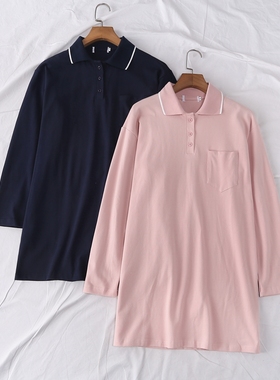 春季新款简约大方休闲范三粒扣单口袋长款长袖polo衫连衣裙13550