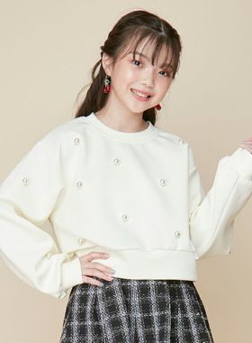 日单童装品牌春秋新款清新甜美少女感圆领钉珠装饰长袖卫衣29034