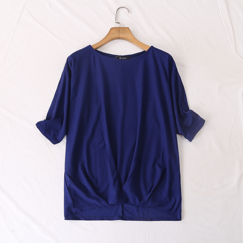 日单品牌春夏新款优雅淑女范圆领收腰下摆七分袖针织衫28664