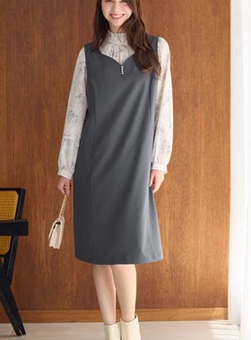 日单品牌春夏气质OL鸡心领珍珠装饰后开叉背心裙连衣裙28595