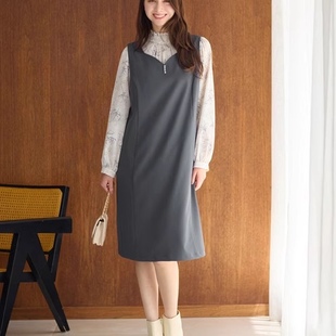 日单品牌春夏气质OL鸡心领珍珠装 饰后开叉背心裙连衣裙28595