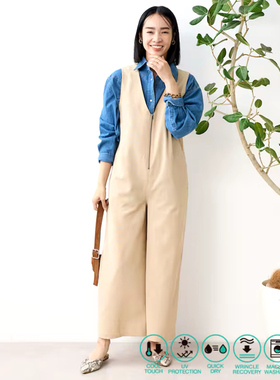 日单品牌FS秋冬新款时尚前后双V领半拉链麻调无袖连体裤女31422