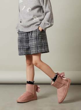 日单秋冬新款学生时尚百搭童装半松紧腰口袋毛呢短裤靴裤女24347