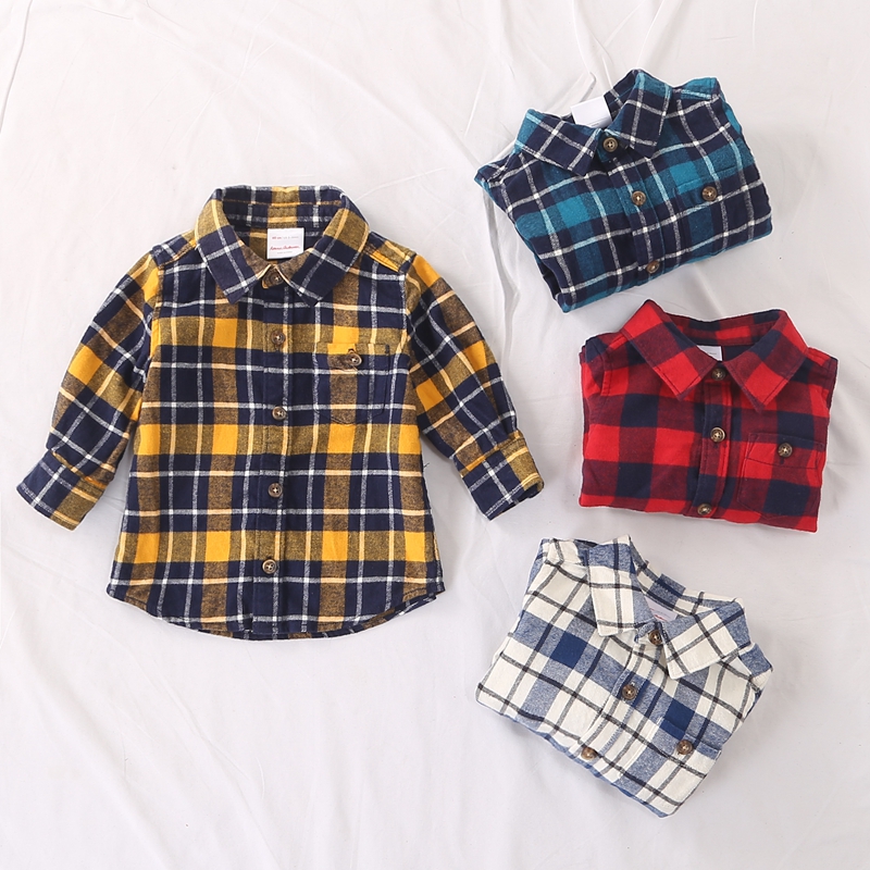 单排扣格子长袖衬衫纯棉长袖衬衫