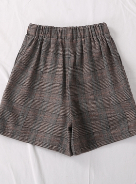 日单春秋新款时尚英伦百搭亲子装金属扣松紧腰呢子短裤靴裤21801