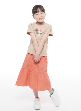 日单品牌春夏新款童装女童甜美松紧腰凉感棉拼接半身裙21351