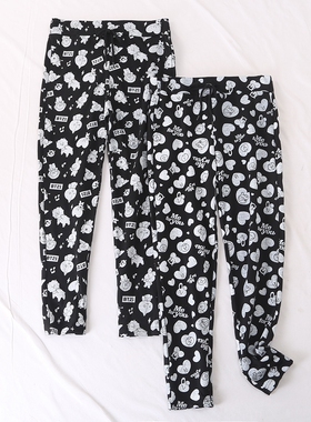 日单春夏新款时尚休闲运动松紧腰系带BT21卡通印花卫裤女裤25979