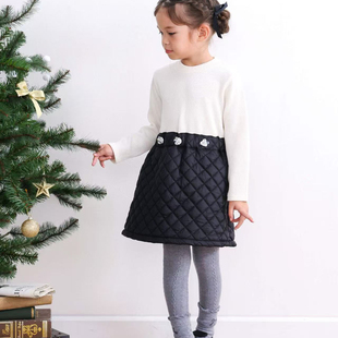 饰夹棉绗线半身裙拼接连衣裙30990 洋气烫钻装 日单品牌童装 冬新款