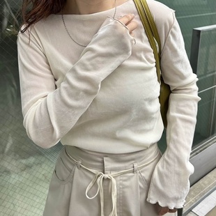 小衫 日单品牌秋冬新款 打底衫 清新甜美一字锁边丝绒长袖 31917 时尚