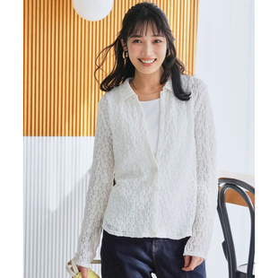 日单品牌春夏新款甜美优雅精致翻领系扣镂空提花蕾丝衬衫女32417