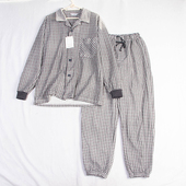 日单秋冬男士 20956 睡衣睡裤 家居服套装 方领格子印花系扣罗纹长袖