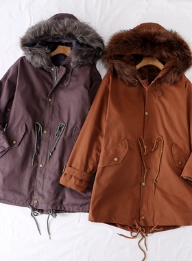 冬季新款时尚可脱卸毛领连帽收腰系带中长款加绒棉衣派克服20707
