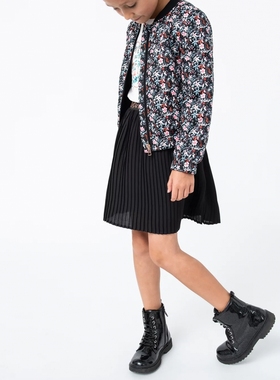 外贸单春夏新款时尚百搭亲子装花朵印花宽松紧腰百褶半身裙22862