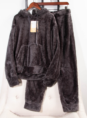 日单冬季保暖家居服套装连帽珊瑚绒卫衣+珊瑚绒束脚卫裤套装27106