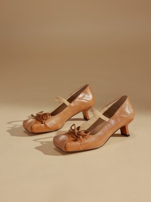 2026春新款设计师方头高跟鞋羊皮一字扣带单鞋法式两穿玛丽珍单鞋