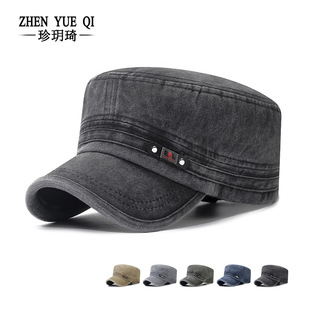新款水洗帽子做旧棉布平顶秋冬鸭舌帽户外百搭透气褪色遮阳帽男潮