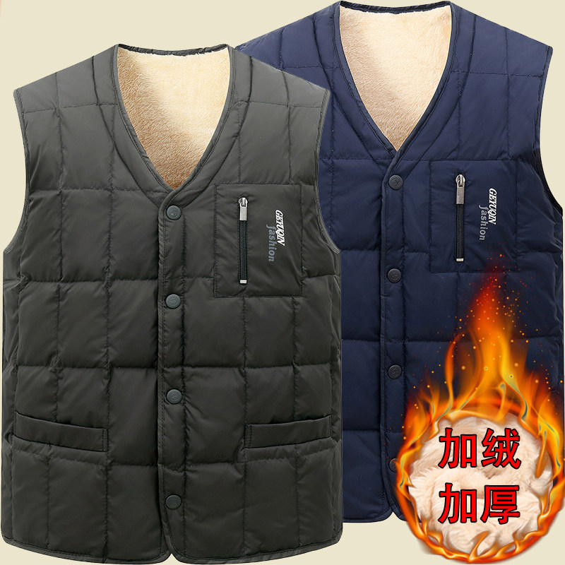 MIDDLE-AGED AND ELDERLY MENS VELVET THICKENED COTTON VEST WINTER V-NECK LOOSE LARGE SIZE THERMAL VEST GRANDPA COTTON SHOULDERS