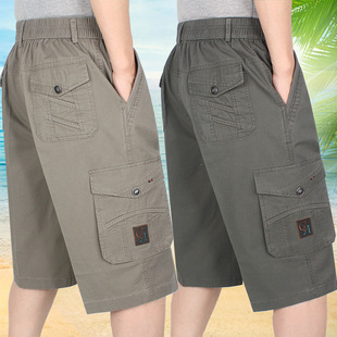 薄款 中老年夏季 中裤 深裆高腰大码 全棉水洗男式 爸爸七分裤 短裤