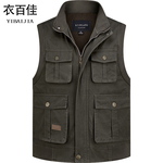 春秋纯棉男士多口袋中老年爸爸钓鱼马甲男士立领宽松大码爷爷背心